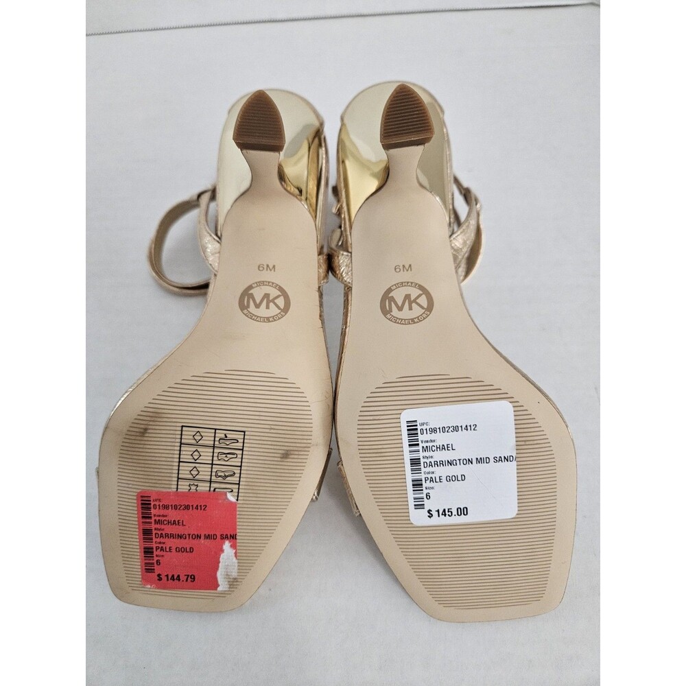 Michael Kors Darrington Strappy Kitten Heels 6 M Pale Gold Leather Square Toe - Picture 11 of 16